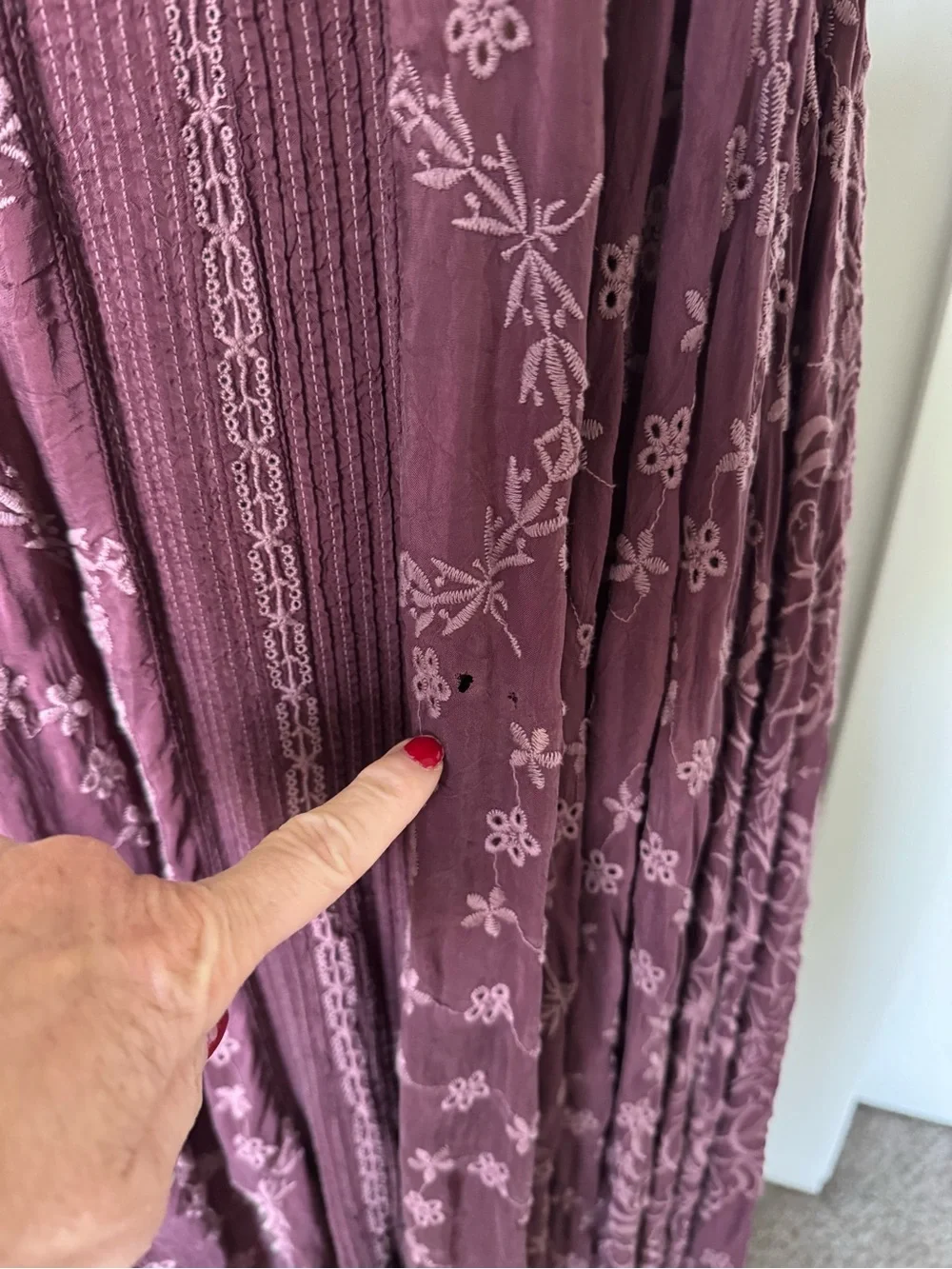 Johnny Was Burgundy Plissé Mesh Embroidered Maxi Dress & Matching Jacket Set S/L